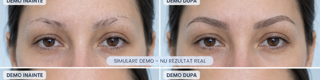 Simulare demo inainte si dupa pentru sprancene rare cu goluri