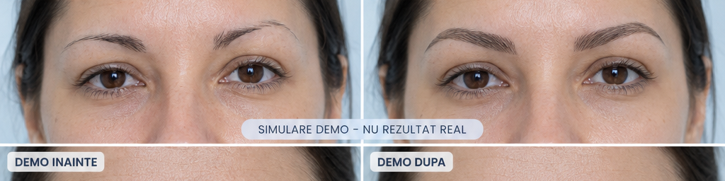 Simulare demo inainte si dupa pentru asimetrie de sprancene